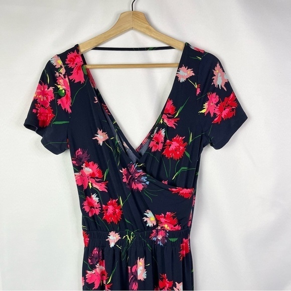 Express Navy Blue Neon Pink Floral Short Sleeve Straight Leg Jumpsuit XS - Picture 3 of 4
